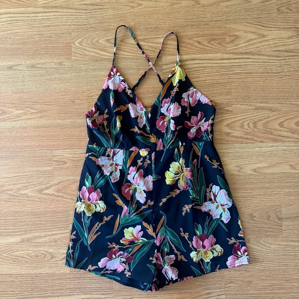 Black Floral V-Neck Strappy Romper